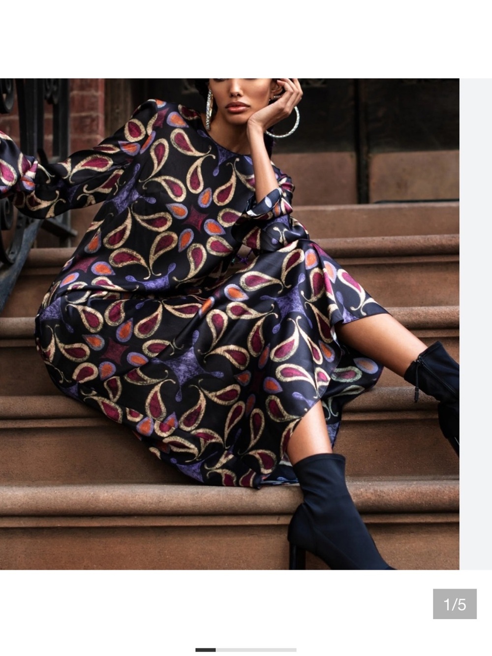 Zara Black Midi Dress with Multicolor Paisley Motif